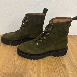Madewell The Rayna Lace-Up Lugsole Boot Cargo Green Suede Size 9